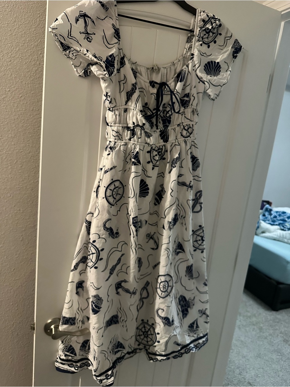Nautical Print White & Navy Dress women’s small
